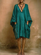 Loose-fit Casual Linen And Cotton Dress