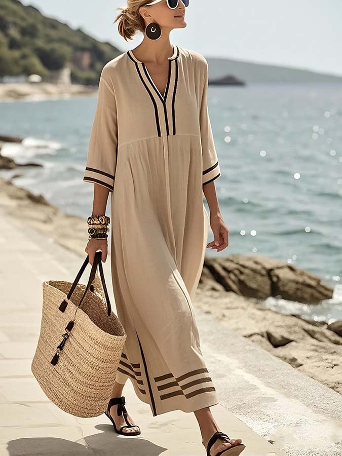 Women'S Loose Striped Print Dress