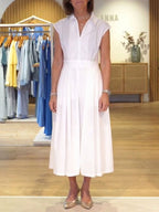 Women's Solid-color Shirt-collar Sleeveless Loose-fit Casual Cotton Dress