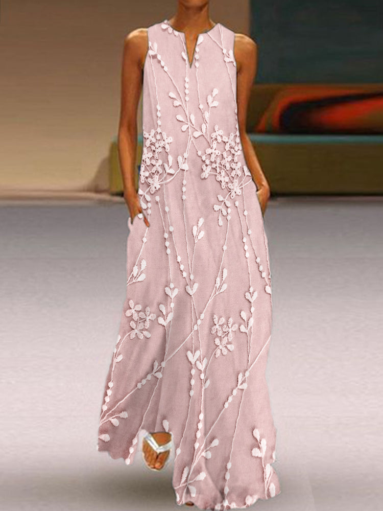 Classy Floral Lace Embroidered Flowy Maxi Dress