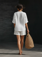 Minimalist Cozy Basic Linen And Cotton Two-piece Set