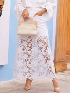 Stylish And Casual Patchwork Lace Denim Skirt
