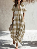 Casual Linen And Cotton Plaid Dress