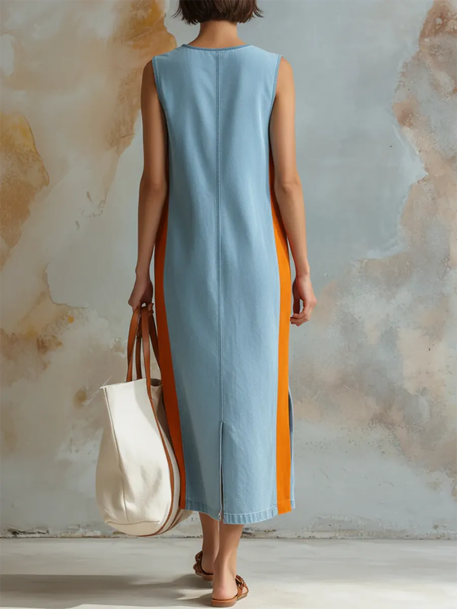 Cozy & Lightweight Contrast Trim Denim Dress