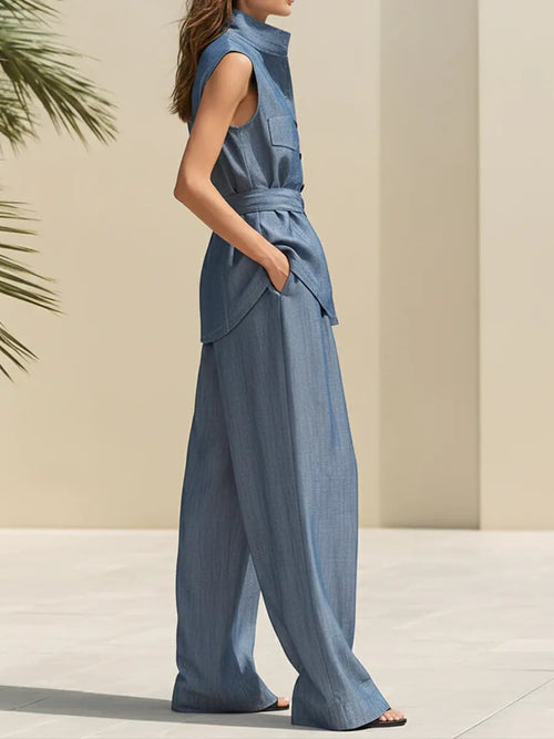 Casual Vacation Light Cotton And Linen Top And Wide-leg Pants Set