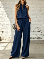 Women's Linen Top And Wide-leg Pants Set