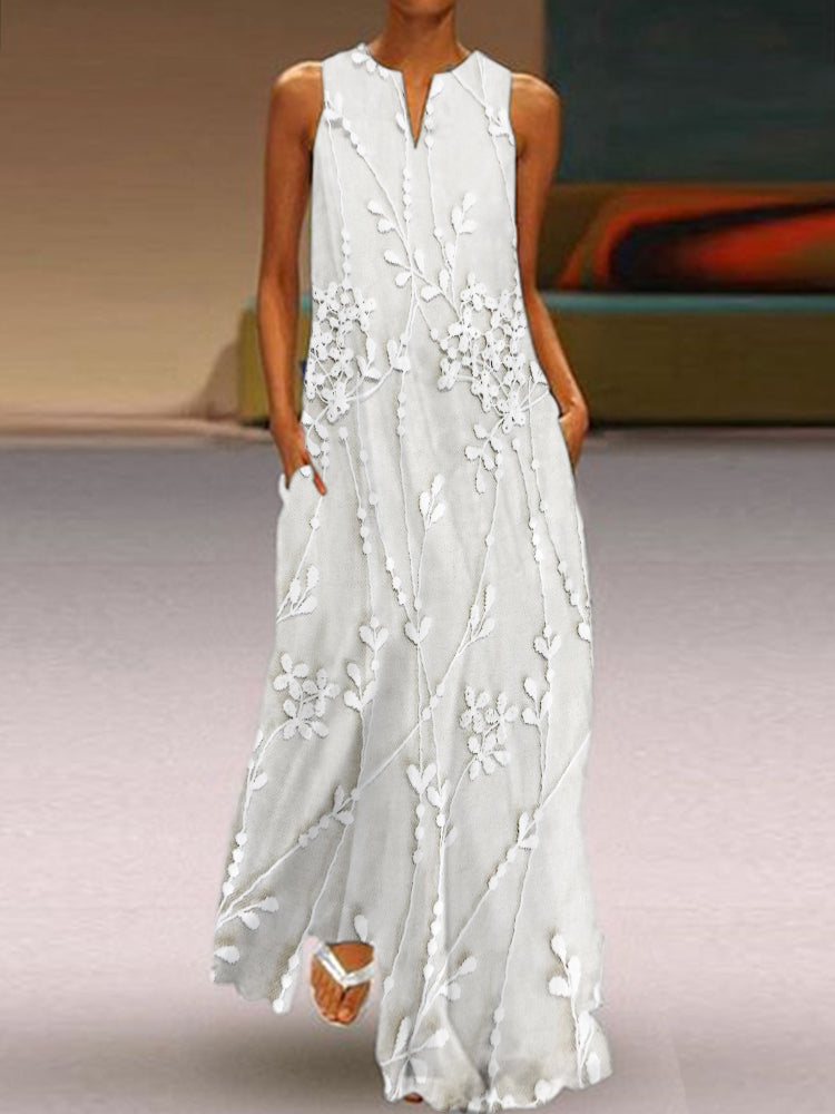 Classy Floral Lace Embroidered Flowy Maxi Dress