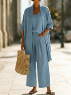 Minimalist Cozy Denim Three-piece Set - Cozy Daily Outfit