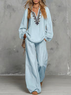 Casual Linen And Cotton Shirt And Trousers Two-piece Set